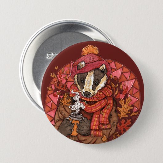 Cozy Autumn Badger Art Button (Voorkant /achterkant)
