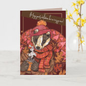 Cozy Autumn Badger Art Card Kaart (Gele Bloem)