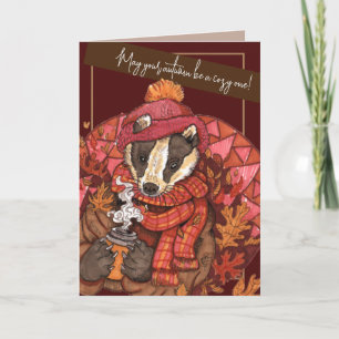 Cozy Autumn Badger Art Card Kaart