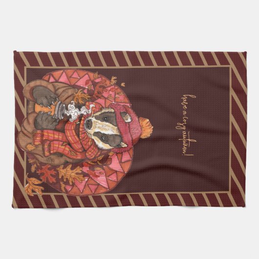 Cozy Autumn Badger Art Kitchen Towel Theedoek (Horizontaal)