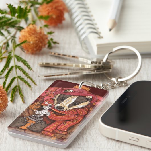 Cozy Autumn Badger Art Sleutelhanger (Voorkant Rechts)