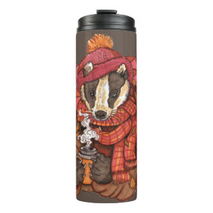 Cozy Autumn Badger Thermal Tumbler Thermosbeker