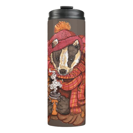 Cozy Autumn Badger Thermal Tumbler Thermosbeker (Voorkant)