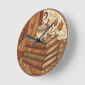 Cozy Autumn Books and Coffee Illustration Ronde Klok (Hoek)