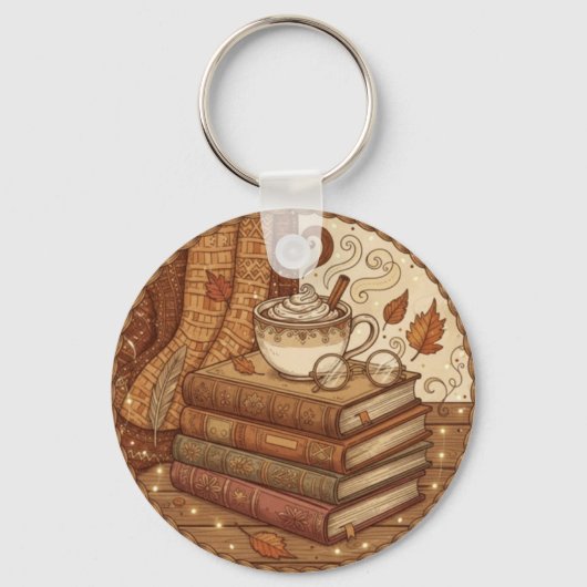 Cozy Autumn Books and Coffee Illustration Sleutelhanger (Voorkant)