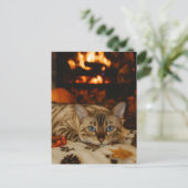 Cozy Autumn Cat Fireplace Warm Fall Postcard Briefkaart (Staand voorkant)