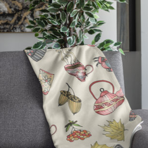Cozy Autumn Elements Pattern Fleece Deken