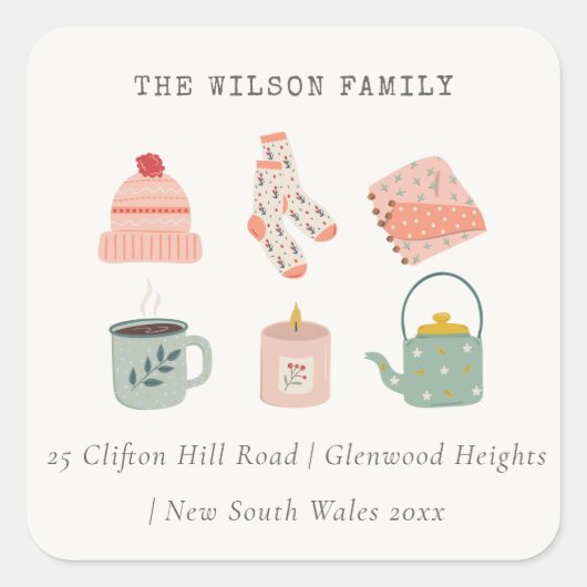 Cozy Autumn Essential Blush Thanksgiving Address Vierkante Sticker (Voorkant)