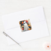 Cozy Autumn Ghost - Kawaii Halloween Waterverf Ar Vierkante Sticker (Envelop)