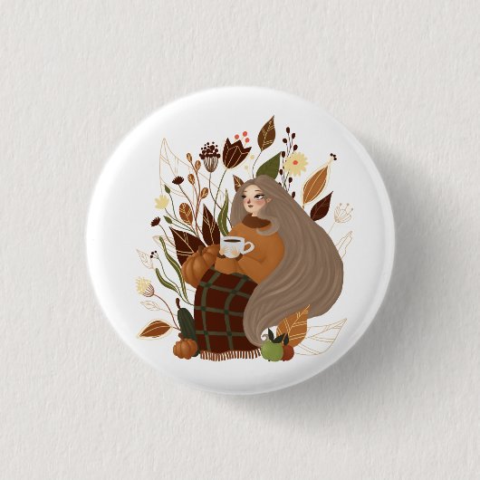 Cozy Autumn Girl Ronde Button 3,2 Cm (Voorkant)