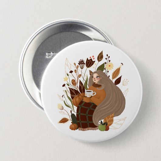 Cozy Autumn Girl Ronde Button 7,6 Cm (Voorkant /achterkant)