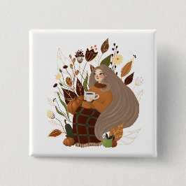Cozy Autumn Girl Vierkante Button 5,1 Cm