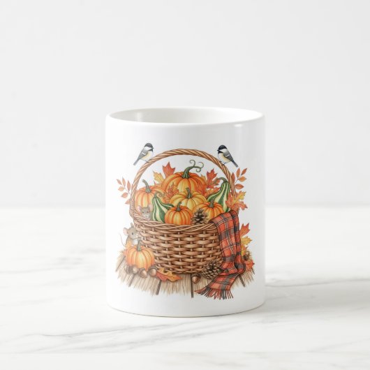 Cozy Autumn Harvest Basket with Mice and Birds Koffiemok (Center)