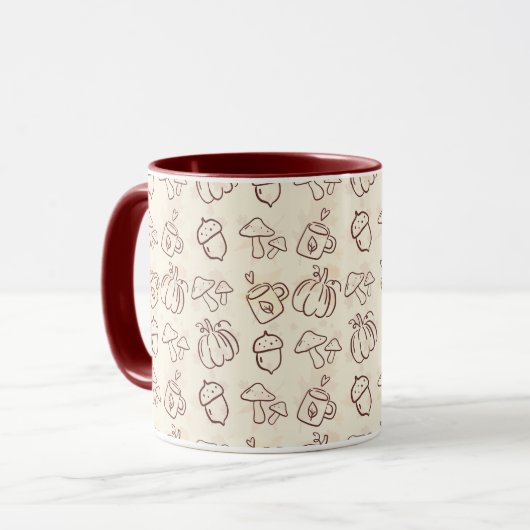 Cozy Autumn Harvest Doodle Pattern Mug Mok (Voorkant links)