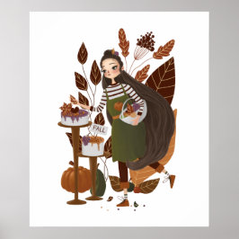 Cozy Autumn Herfst Baker Hand Drawn Poster