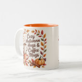 Cozy Autumn Hugs and Coffee mugs leaves Tweekleurige Koffiemok (Voorkant links)
