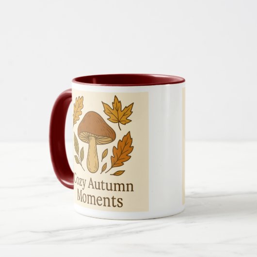 Cozy Autumn Moments Mug | Mushroom & Fall Leaves D Mok (Voorkant links)