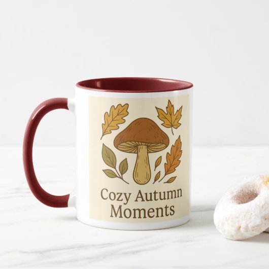 Cozy Autumn Moments Mug | Mushroom & Fall Leaves D Mok (Met donut)