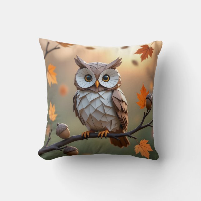 Cozy Autumn Origami Owl Sierkussen (Voorkant)