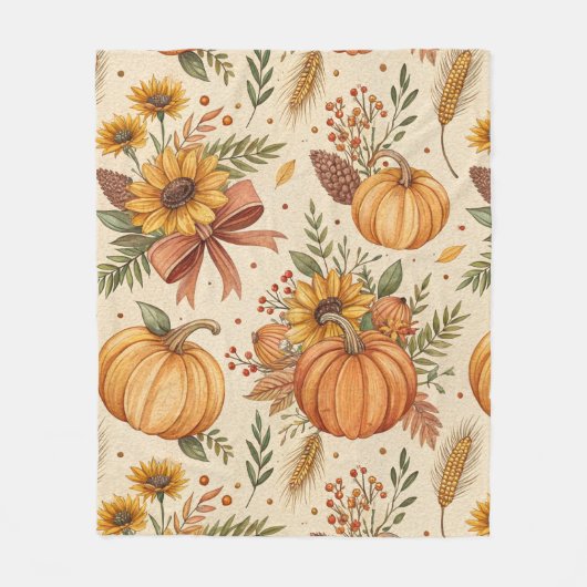 Cozy Autumn Pumpkin and Sunflower Pattern Fleece Deken (Voorkant)
