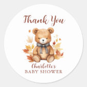 Cozy Autumn Teddy Bear Thank You Ronde Sticker (Voorkant)
