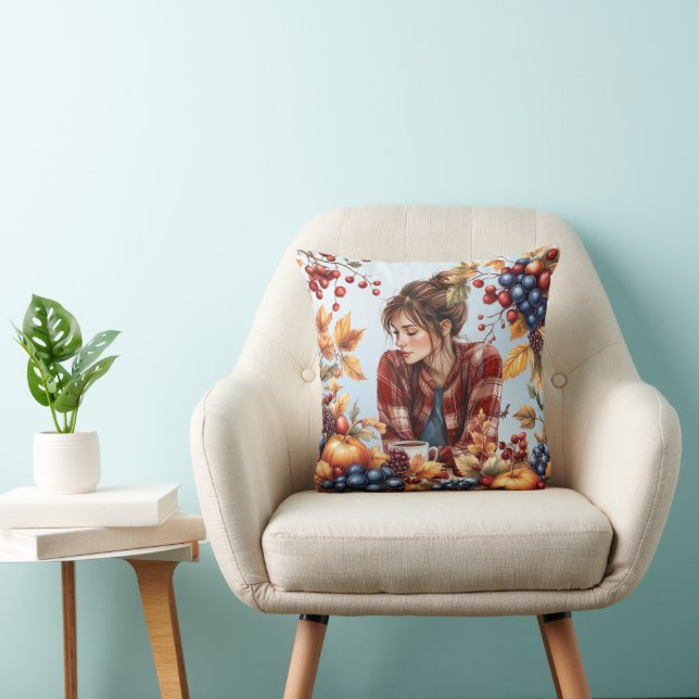 Cozy Autumn-Themed Throw Pillow Kussen (Stoel)