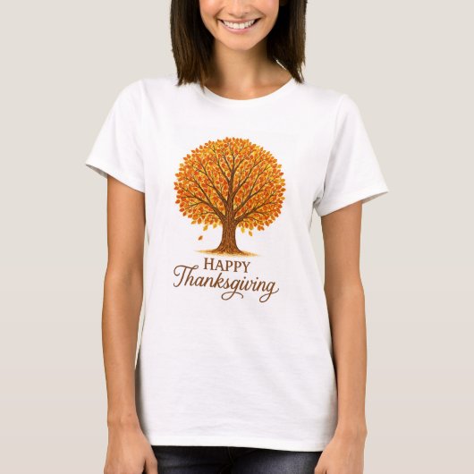 Cozy Autumn Tree Happy Thanksgiving T-shirt (Voorkant)