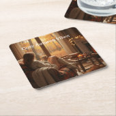 Cozy Autumn Vibes | Personalized Fall Cabin Window Kartonnen Onderzetters (Schuin)