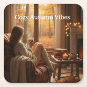 Cozy Autumn Vibes | Personalized Fall Cabin Window Kartonnen Onderzetters (Voorkant)