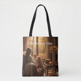 Cozy Autumn Vibes | Personalized Fall Cabin Window Tote Bag