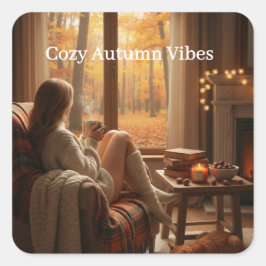 Cozy Autumn Vibes | Personalized Fall Cabin Window Vierkante Sticker