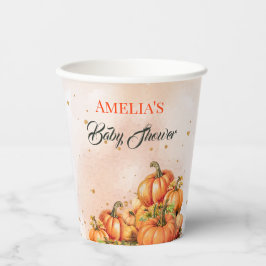 Cozy Autumnal Gold Orange Watercolor Pumpkin Fall Papieren Bekers