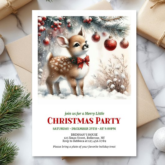 Cozy baby deer winter scene Christmas party invite Kaart
