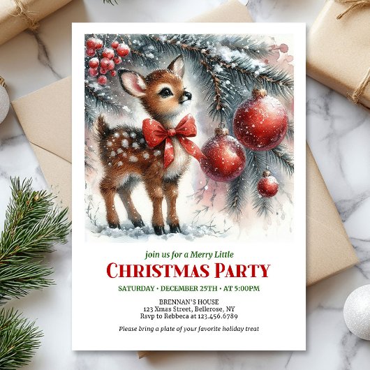 Cozy baby fawn winter scene printable Christmas  Kaart