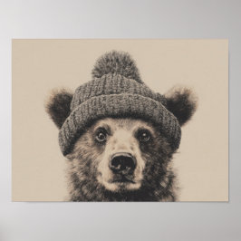 Cozy Bear in Beanie - Cute Winter Animal Poster