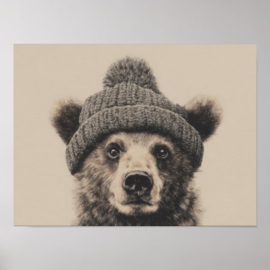 Cozy Bear in Beanie - Cute Winter Animal  Poster (Voorkant)