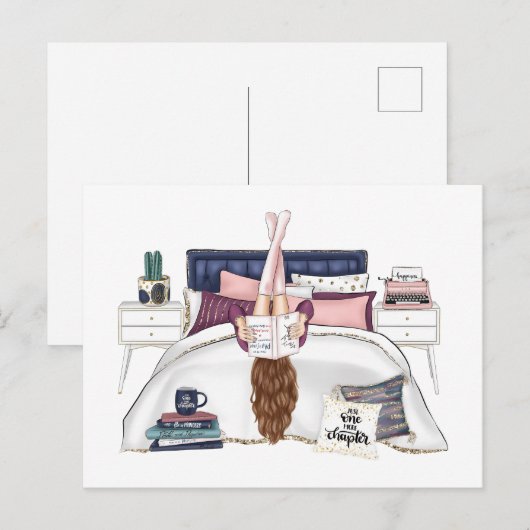 Cozy Bedroom Reading Scene Artwork for Book Lovers Briefkaart (Voorkant / Achterkant)