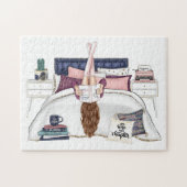 Cozy Bedroom Reading Scene Artwork for Book Lovers Legpuzzel (Horizontaal)