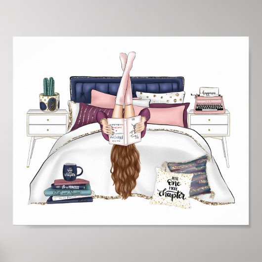 Cozy Bedroom Reading Scene Artwork for Book Lovers Poster (Voorkant)