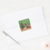 Cozy Bench Merry Christmas Vierkante Sticker (Envelop)