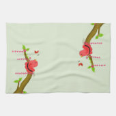 Cozy Bird Chirping bij een vlinder Theedoek (Horizontaal)