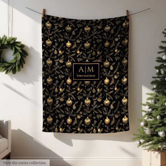 Cozy black and gold watercolor custom Christmas Fleece Deken