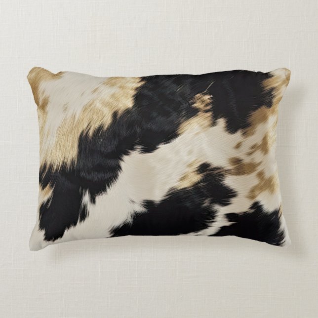 Cozy Black Cream Gold Southwest Koeienhuid Accent Kussen (Voorkant)