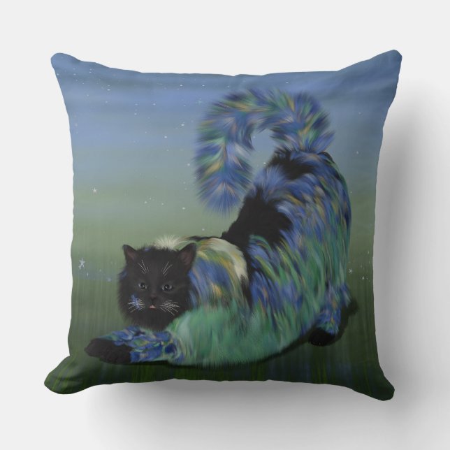 Cozy Black Fluffy Lillie Cat Kussen (Voorkant)