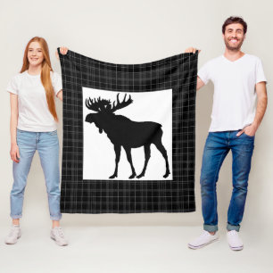 Cozy Black Pset Moose Design Fleece Blanket Deken
