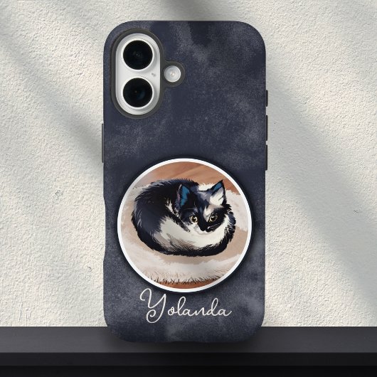 Cozy Black White Sleeping Cat Art Custom Name Case-Mate iPhone Case