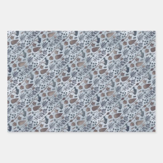 Cozy Blue en Tan Pset Pine Cones en Home Wrappi Inpakpapier Vel (Voorkant 3)