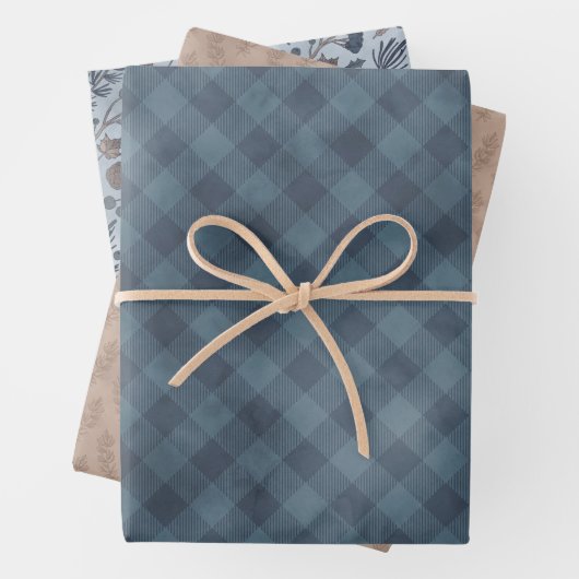 Cozy Blue en Tan Pset Pine Cones en Home Wrappi Inpakpapier Vel (In situ)