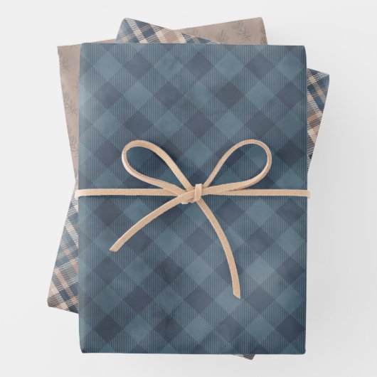 Cozy Blue en Tan Pset Pine Cones en Home Wrappi Inpakpapier Vel (In situ)