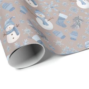 Cozy Blue Winter op lichtbruin Cadeaupapier